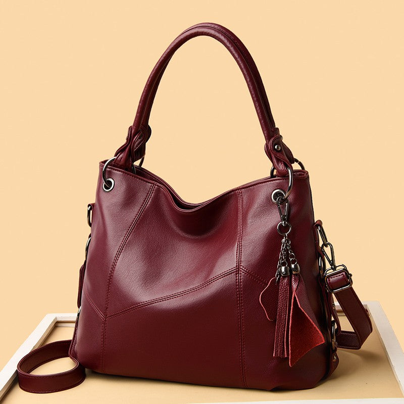 Large Capacity Middle-aged And Elderly Soft Leather Tassel Handbag