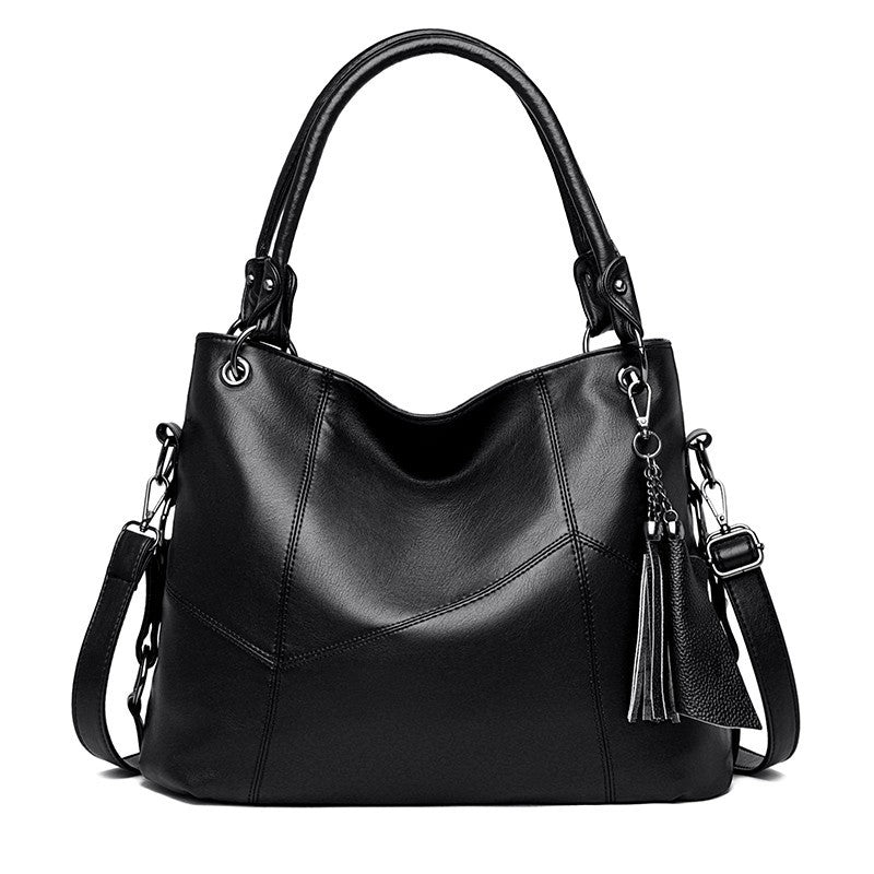 Large Capacity Middle-aged And Elderly Soft Leather Tassel Handbag